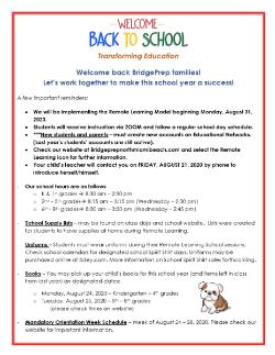 Welcome Back Reminder! 2020 - 2021